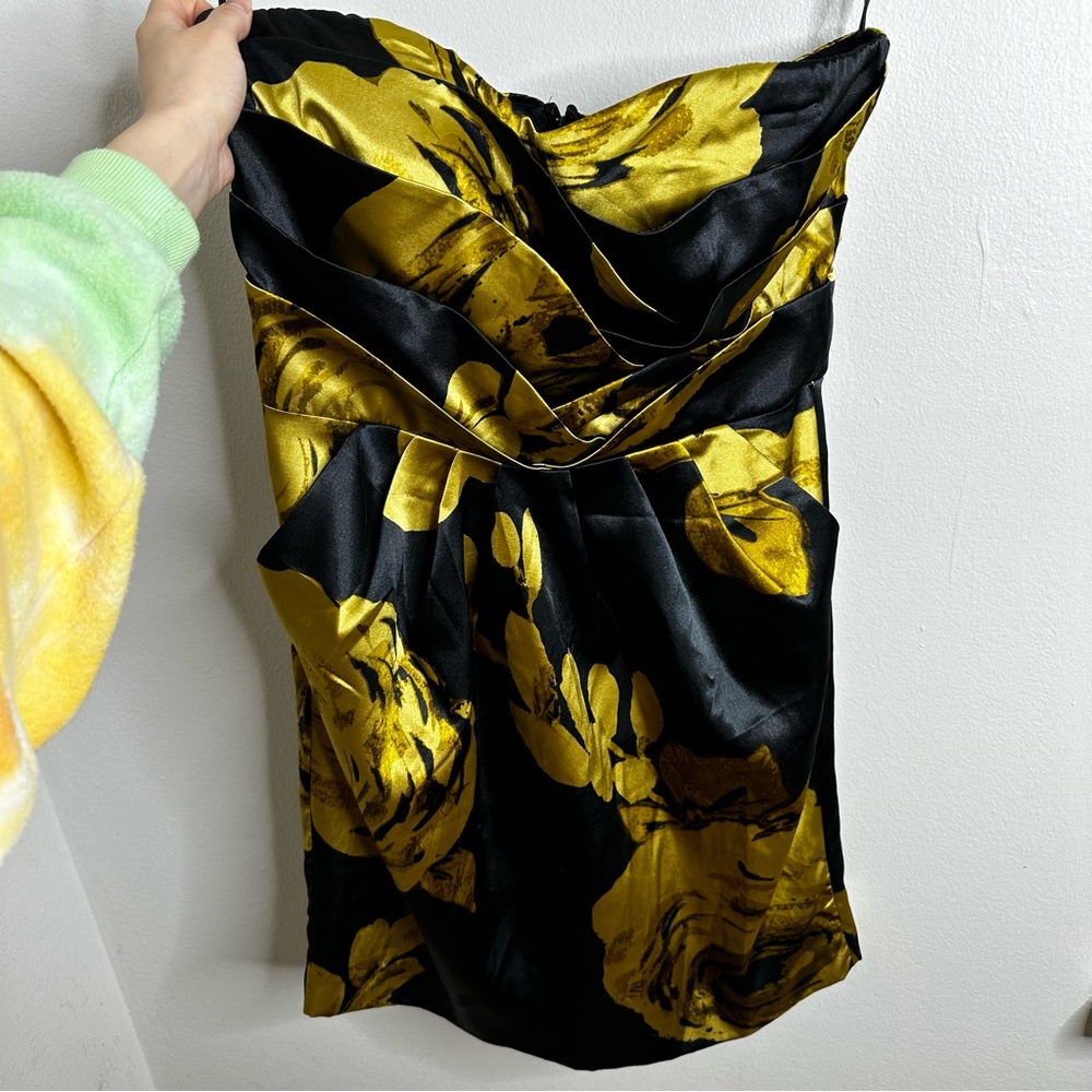 Dots Black and Gold Floral Dress 9/10 with pockets